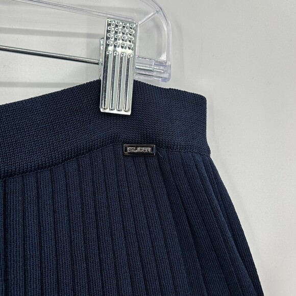 ST. JOHN Navy Blue Knit Pleated Stretch Waist Pull On Maxi Skirt Size Medium - Picture 4 of 6